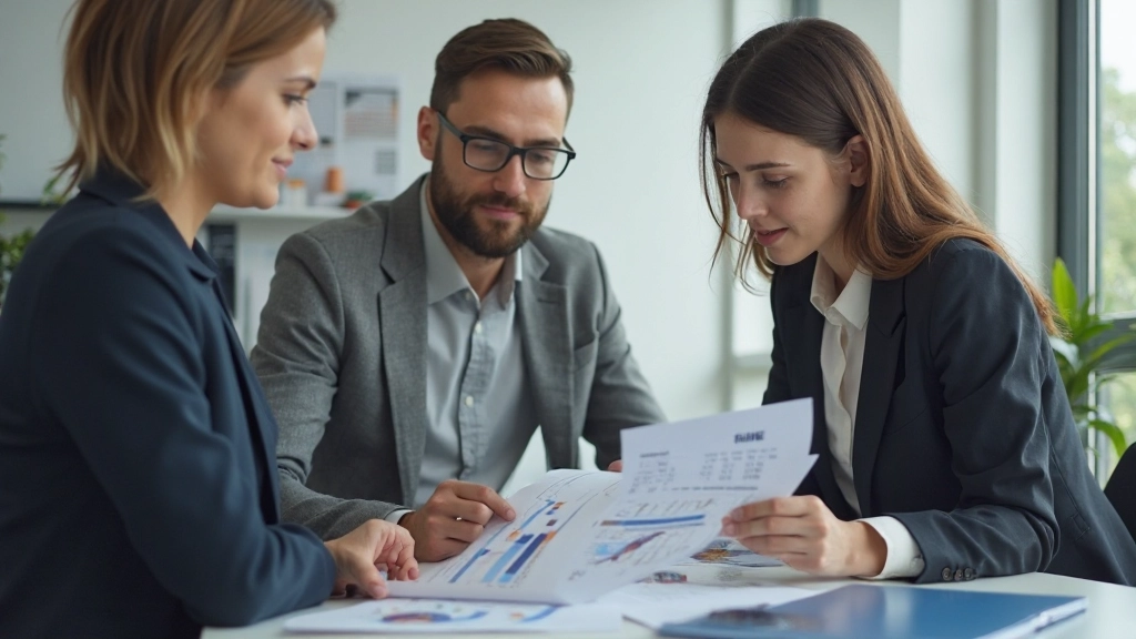 Профессиональный консультант обсуждает инвестиционный портфель с семейной парой