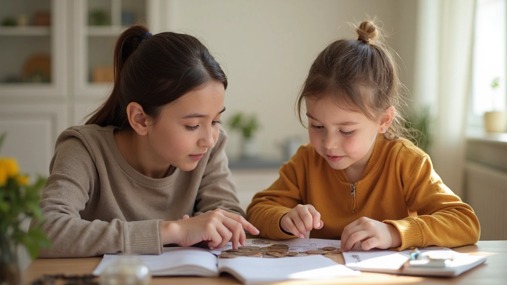 Родитель и ребенок считают деньги вместе, обучение финансовой грамотности