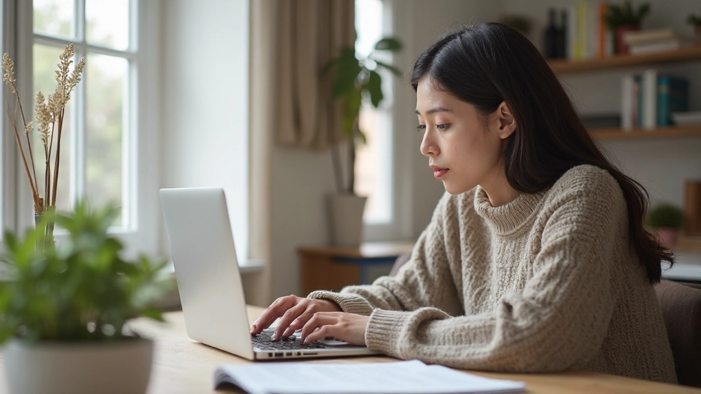 Мать с ноутбуком анализирует семейные расходы дома на кухне