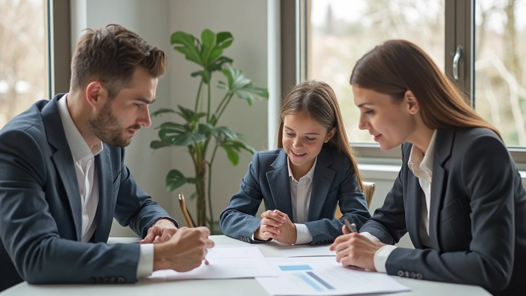 Молодая семья обсуждает финансовое планирование с консультантом